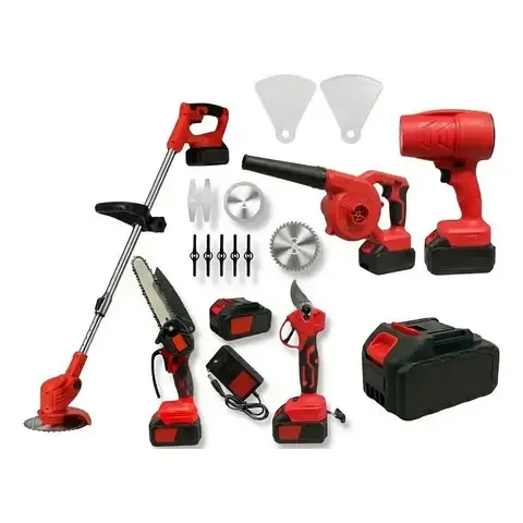 Set De Jardín Inalámbrico 4 Piezas 21v Con 2 Baterías Rojo