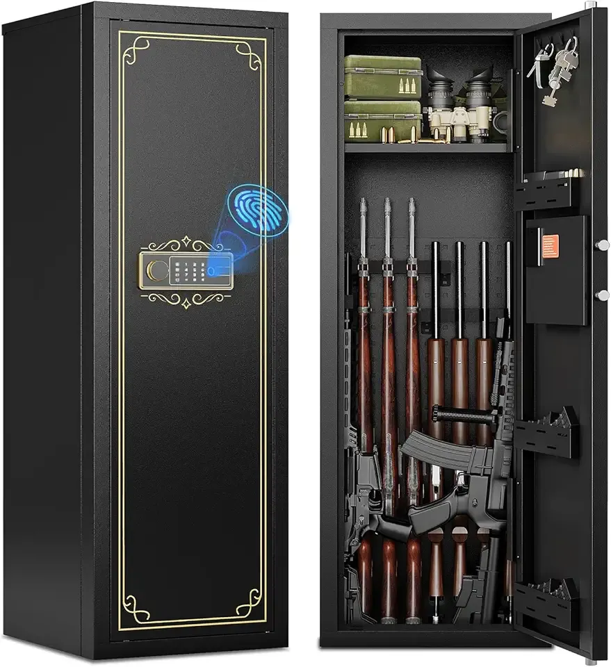 10-15 Gun Safe for Rifles and Pistols Biometric Gun Cabinet for Rifles and Shotguns Fingerprint Rifle Safes for Home Clearance Gun Safe Long Gun Locker with Removable Shelf Gun Rack Unassembled