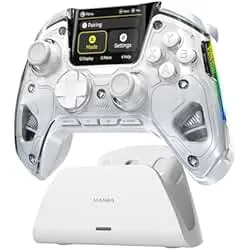 ManbaOne Interactive Screen Wireless Gaming Controller for PC/Switch/Switch 2/iOS/Android,Hall Effect Stick & Trigger,RGB Lighting,Remappable Buttons,1800mAh with Charging Dock (White)