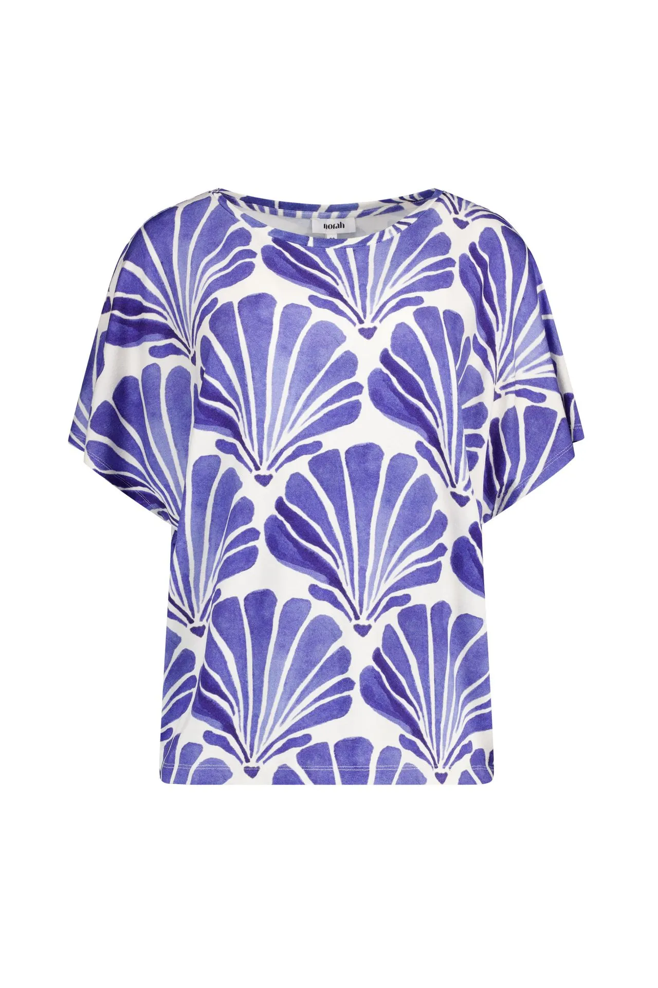 Blauw/ecru shirt met schelpen