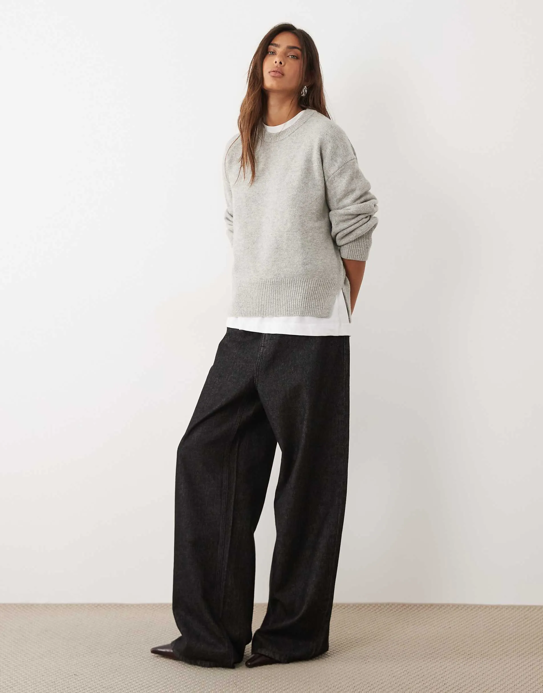 ASOS DESIGN relaxed jumper with side split detail in grey