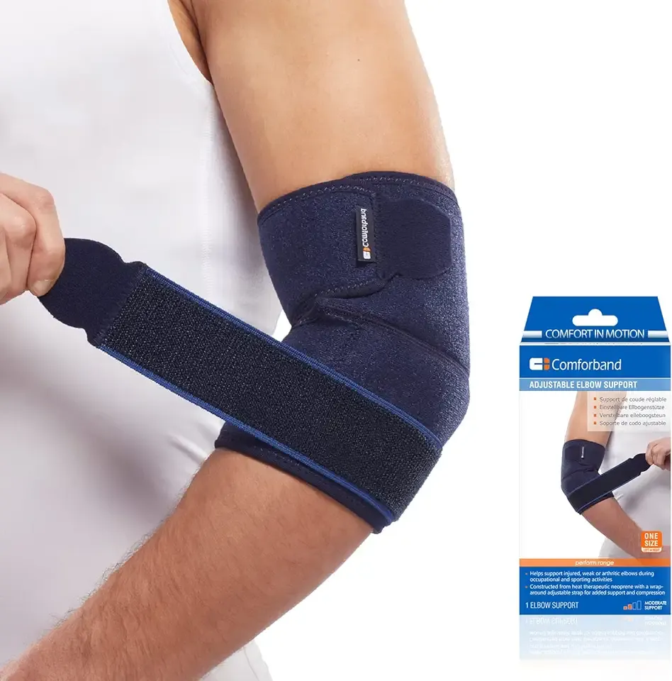 ​Comforband Adjustable Elbow Brace – Targeted Support for Tennis Elbow, Golfer's Elbow, Tendonitis, Arthritis, Bursitis, Sprains, and Strains – One-Size-Fits-Most Compression Sleeve for Pain Relief and Injury Recovery