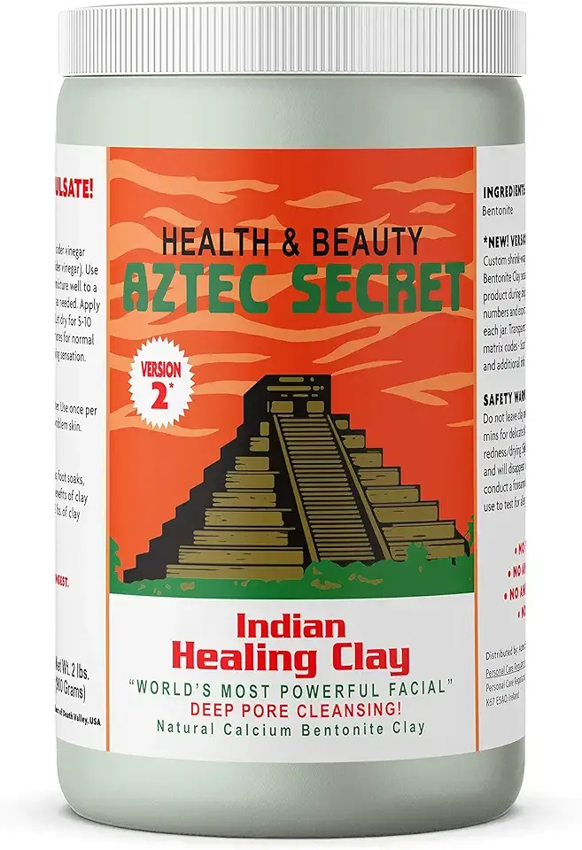 Aztec Secret – Indian Healing Clay – Deep Pore Cleansing Facial & Body Mask – The Original 100% Natural Calcium Bentonite Clay – New Version 2-32 Oz (Pack of 1)