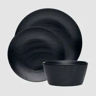 Noritake Black on Black Dune Fine Porcelain Dinner Set 12 Piece
