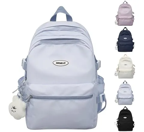VTTDB Kawaii Backpack with Cute Accessories Casual Aesthetic Daypack Simple Laptop Bag Waterproof Travel Rucksack for Women (blue)