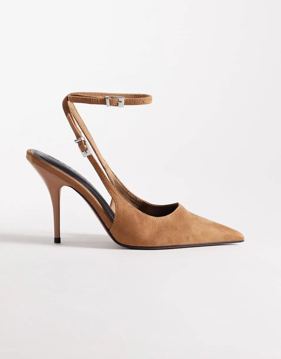 ASOS DESIGN Promise slingback stiletto high heel shoes in sand suedette