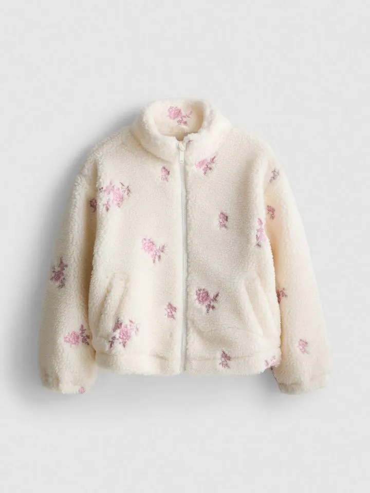 7–15 ans | Veste effet mouton retourné brodée à col cheminée