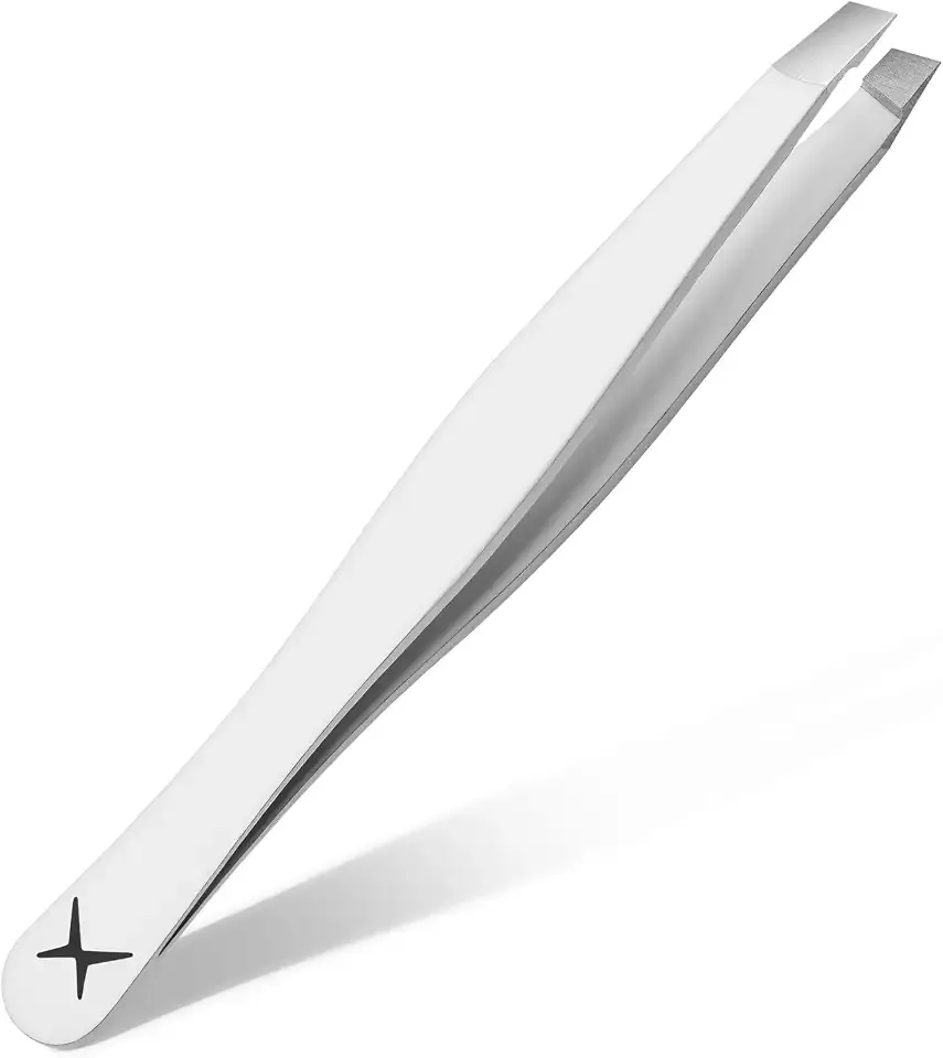 Professional Slant Tip Eyebrow Tweezers, Precision Stainless Steel Tips, Easy Grip Beauty Tool for Brow Shaping, Facial Hair Removal & Grooming for Women and Men (Pearl Glow)