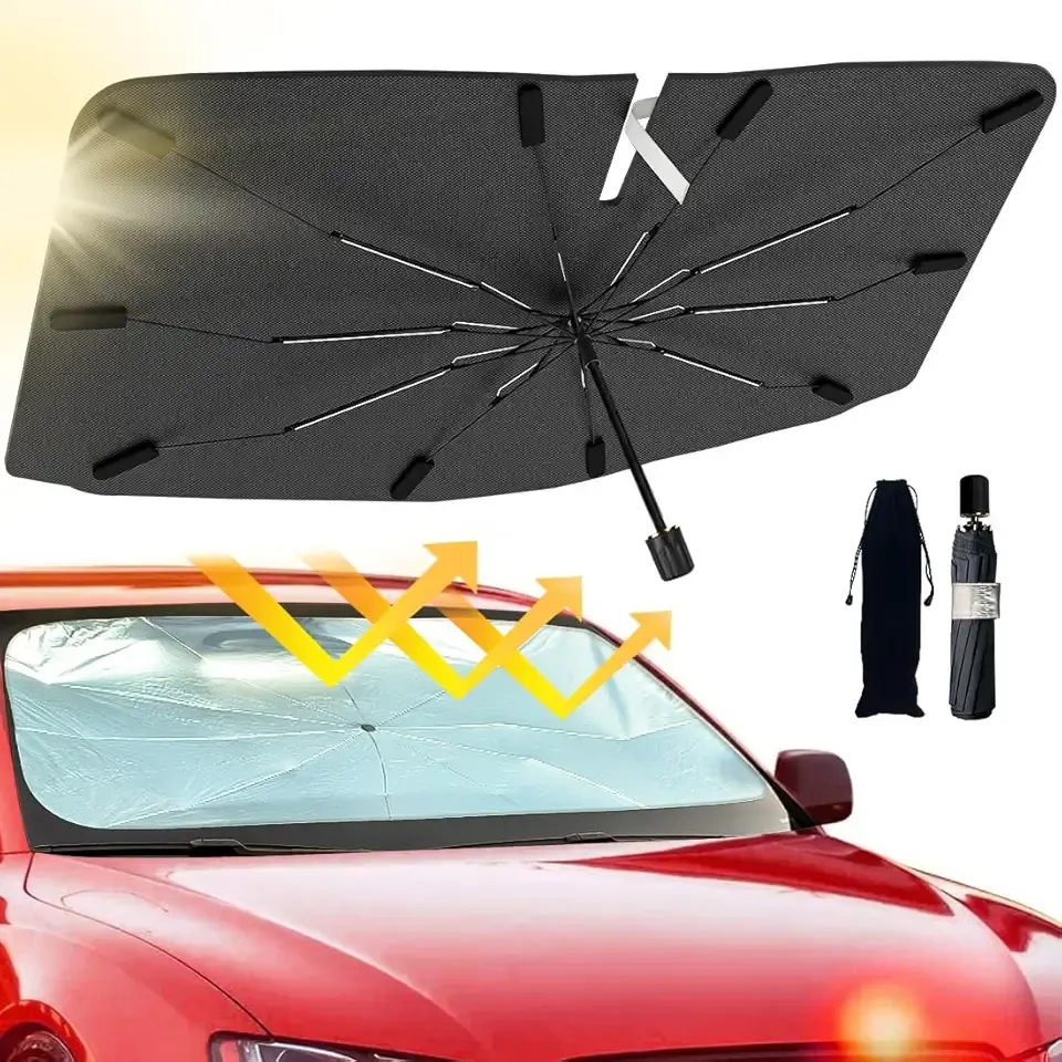 2026 Windshield Sun Shade Umbrella, Foldable Car Umbrella Sunshade with UV Block Car Front Window (Heat Insulation Protection) for Auto Windshield Covers Blackout Trucks Cars (Large)