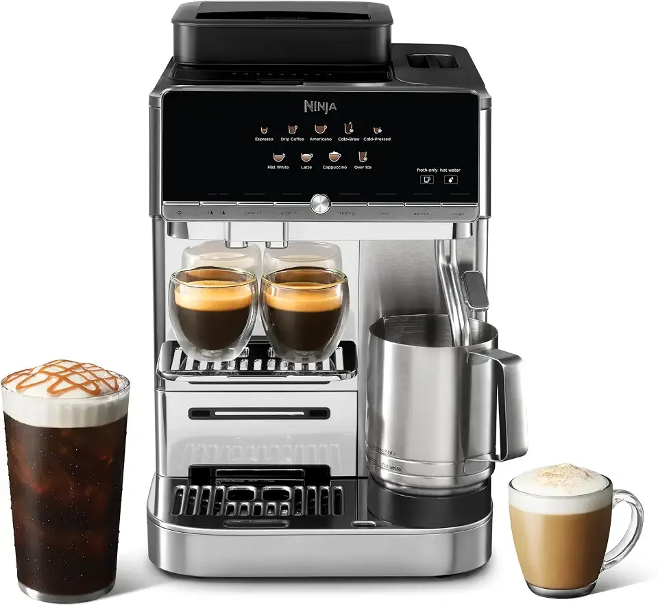 AutoBarista Fully Automatic Espresso Machine | 10 One Touch Hot & Iced Drink Options, Built-in Coffee Grinder, Milk Frother | Easy Self-Clean | Latte, Cappuccino, Cold Brew – AE1001