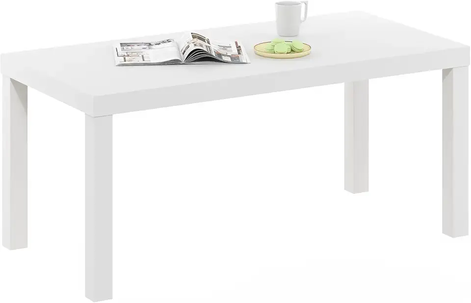 Furinno CLASSIC Coffee Table, Modern Rectangle Coffee Table with 1.8 Inch Thick Tabletop, Side Table for Living Room, Home Office, White