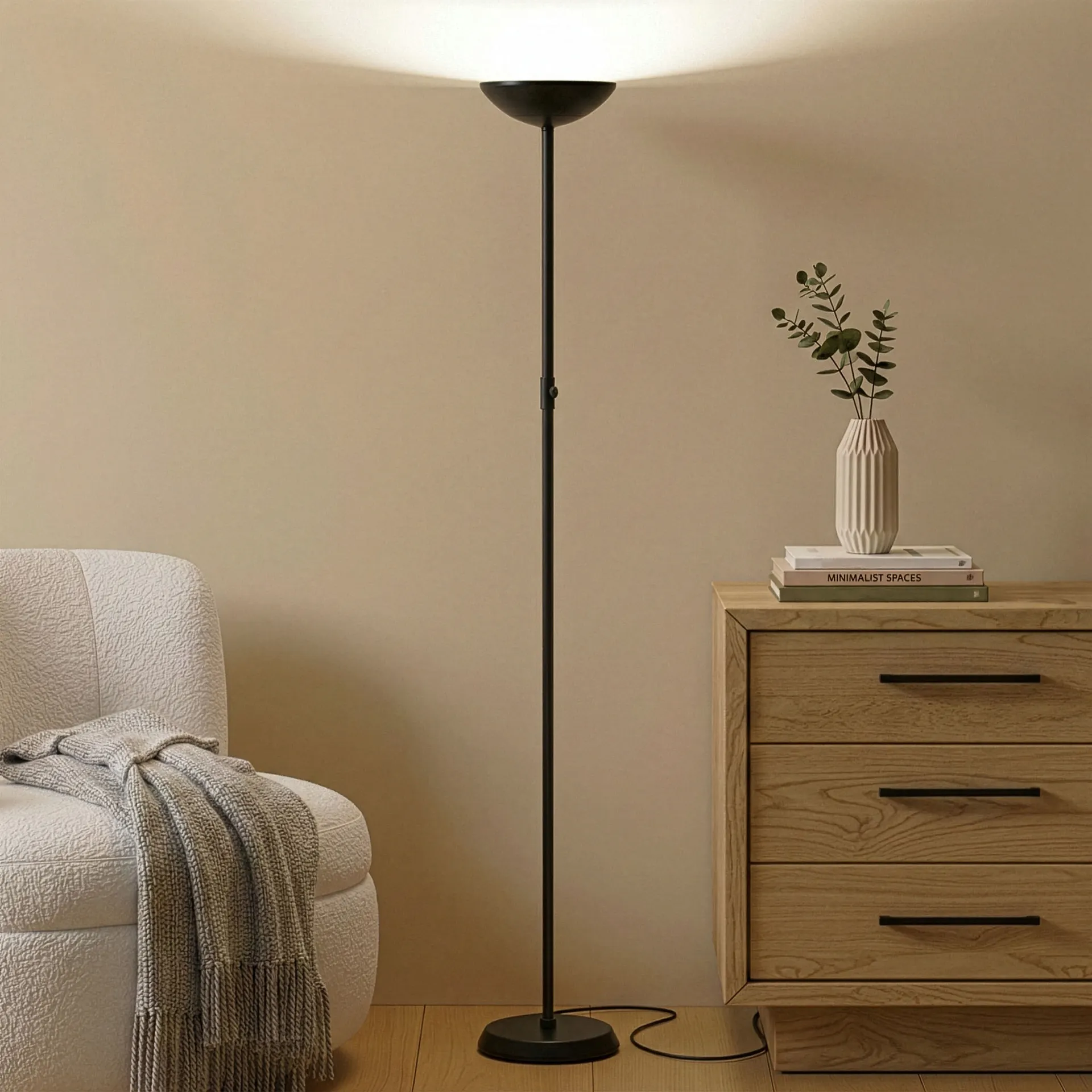66-in Classic Black Torchiere Floor Lamp with No shade Shade