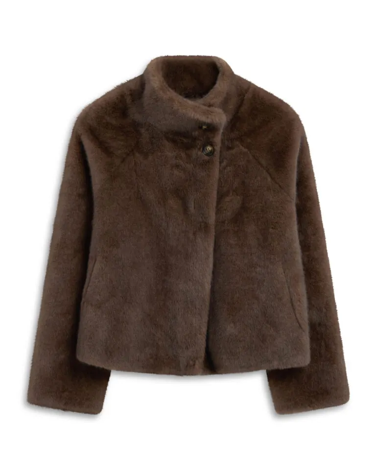 Mallow Cropped Faux Fur Jacket - Brun