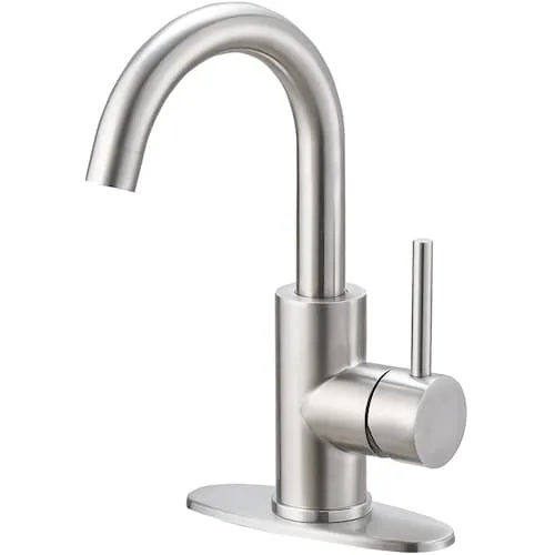 Single Hole Single-Handle High Arc Bathroom Faucet with Swivel Spout in Stainless Steel