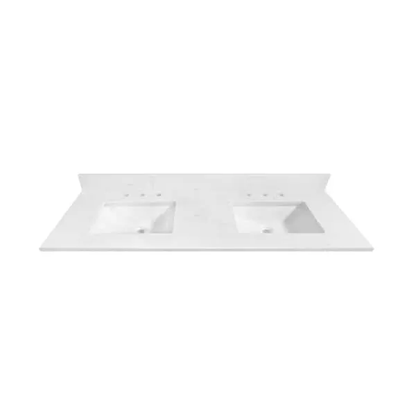Home Decorators Collection 61 in.​ W x 22 in D Quartz White Rectangular Double Sink Vanity Top in Carrara White