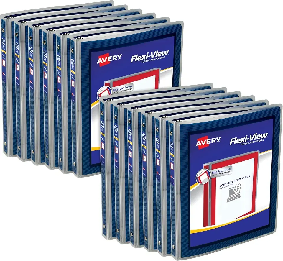 Avery Flexi-View 3 Ring Binder, 1/2 Inch Round Rings, 12 Navy Blue Binders (15766)