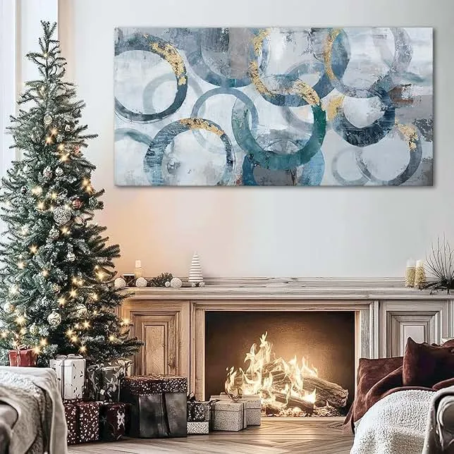 Mofutinpo Abstract Canvas Wall Art for Living Room, Modern Minimalist Wall Pictures Painting - Blue and Teal Room Decorations, cliques Framed Wall Art for Bedroom Office Artwork 20×40IN