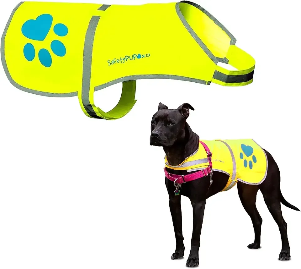 SafetyPUP XD Dog Reflective Vest – Hi-Vis Fluorescent Visibility That Helps to Safeguard Your Pet On/Off Leash in Urban & Rural Areas (Yellow, Large)