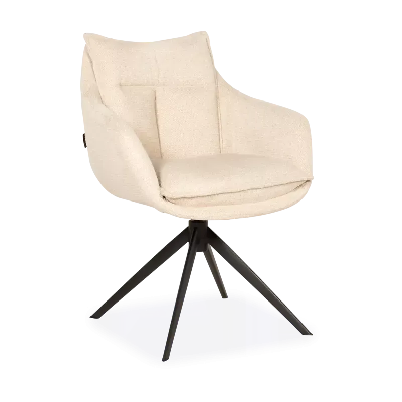 Armstoel Kenzo - draaibaar - stof Aragon Creme - pocketvering - poot zwart