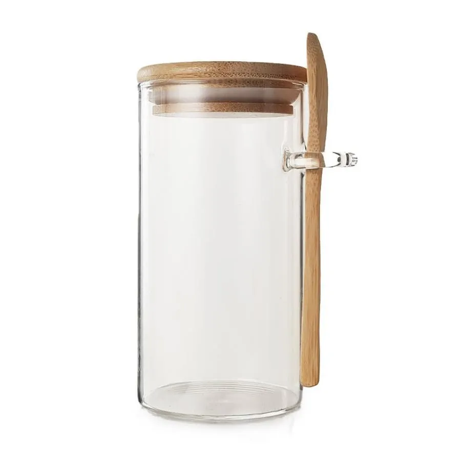 Frasco de Vidrio Otten SY-RS6512 370 ml Tapa Bambú con Cuchara 6.5x12 cm