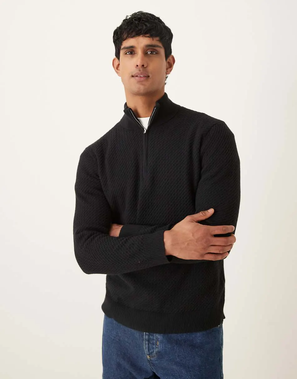 Abercrombie & Fitch quarter zip jumper in black