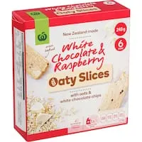 woolworths oaty slices white choc & raspberry 6pk 240g