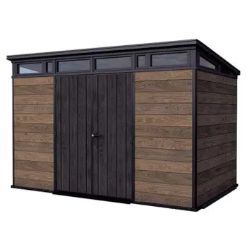Keter Signature Collection 11x7 Modern Outdoor Storage Shed Walnut