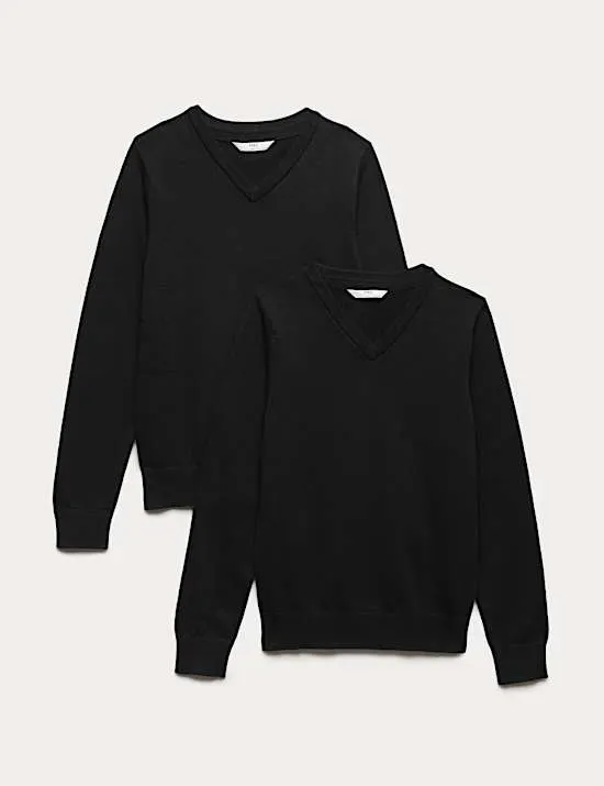 2 Pack Unisex Slim Fit Cotton School Jumpers (3-18 Yrs)