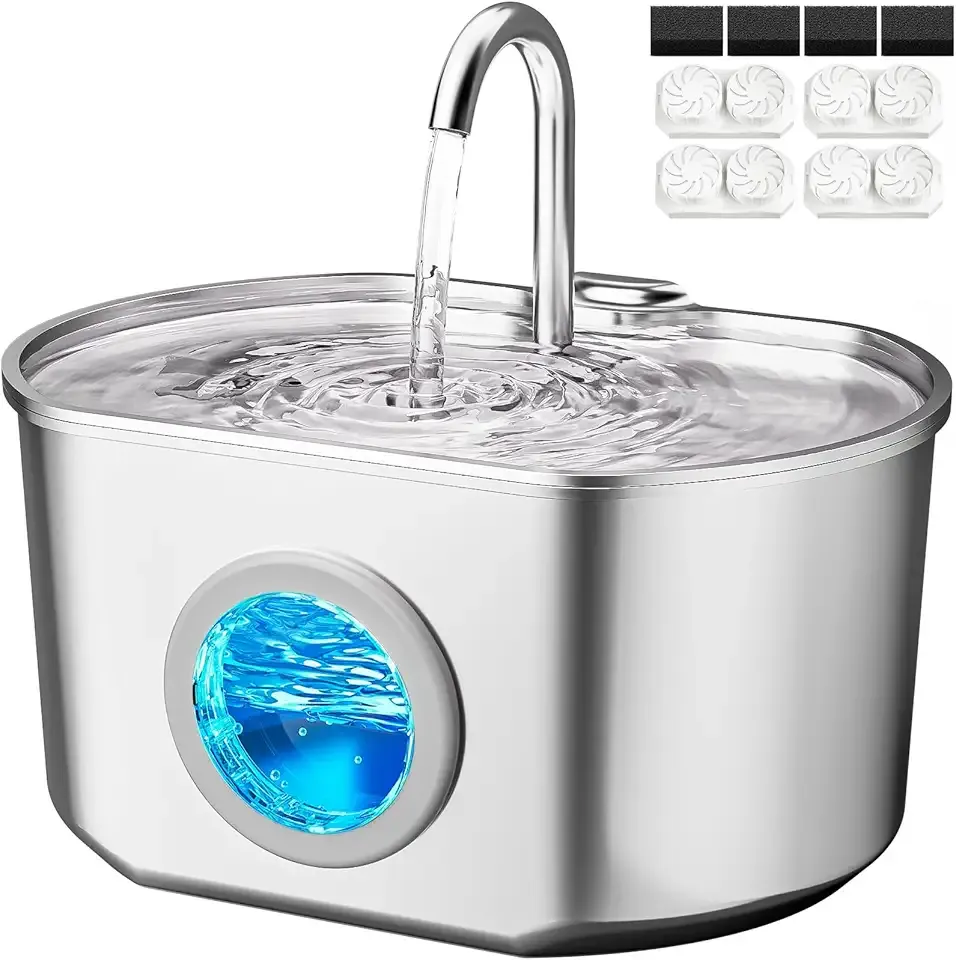 Cat Water Fountain Stainless Steel: 74oz/2.2L Cat Fountain for Drinking | Pet Water Fountain Inside - Automatic Dog Watering Dispenser Bowl - Pet Feeding & Watering Supplies (4 Filters)