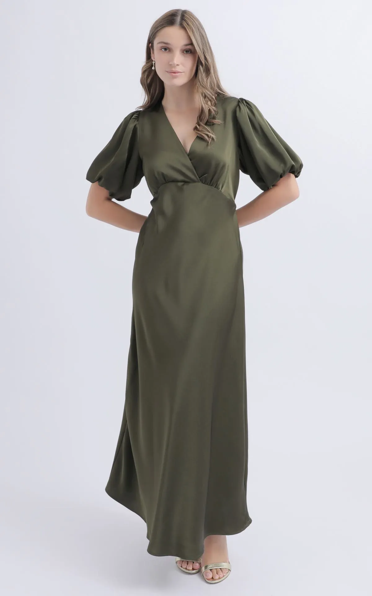 Satin Puff Sleeve Gown