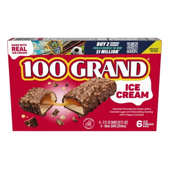 100 Grand Ice Cream Bars with Caramel, Crispy Crunchies & Chocolatey Coating, 6 pack, Frozen Dessert $4.88 40.7 ¢/fl oz