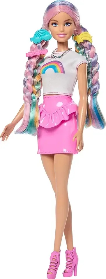 Rainbow Sparkle Hair Doll, Extra-Long and Colorful Hair with 12 Styling Accessories Like Glitter Tube, Brush, Clips, Dryer and More