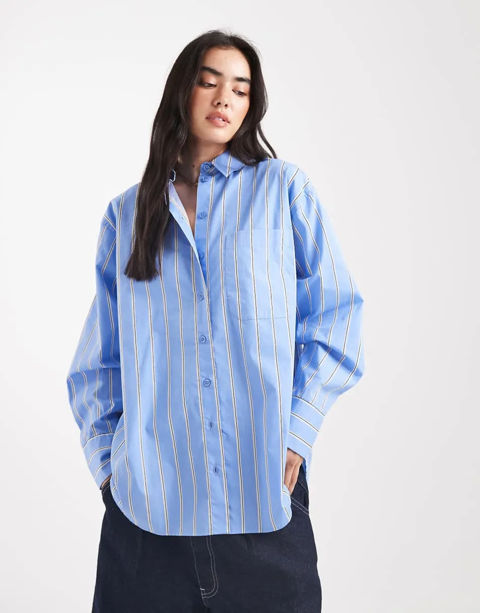 ASOS DESIGN oversized shirt in stripe in blue and white stripe