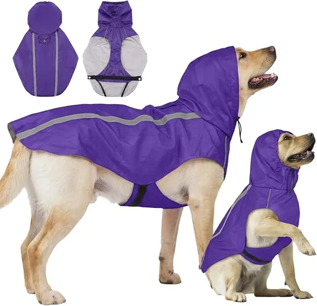 Dog Raincoat with Reflective Strip Hoodie, Waterproof Dog Raincoats, Adjustable Lightweight Hooded Poncho Dog Rain Jacket, Snowproo…