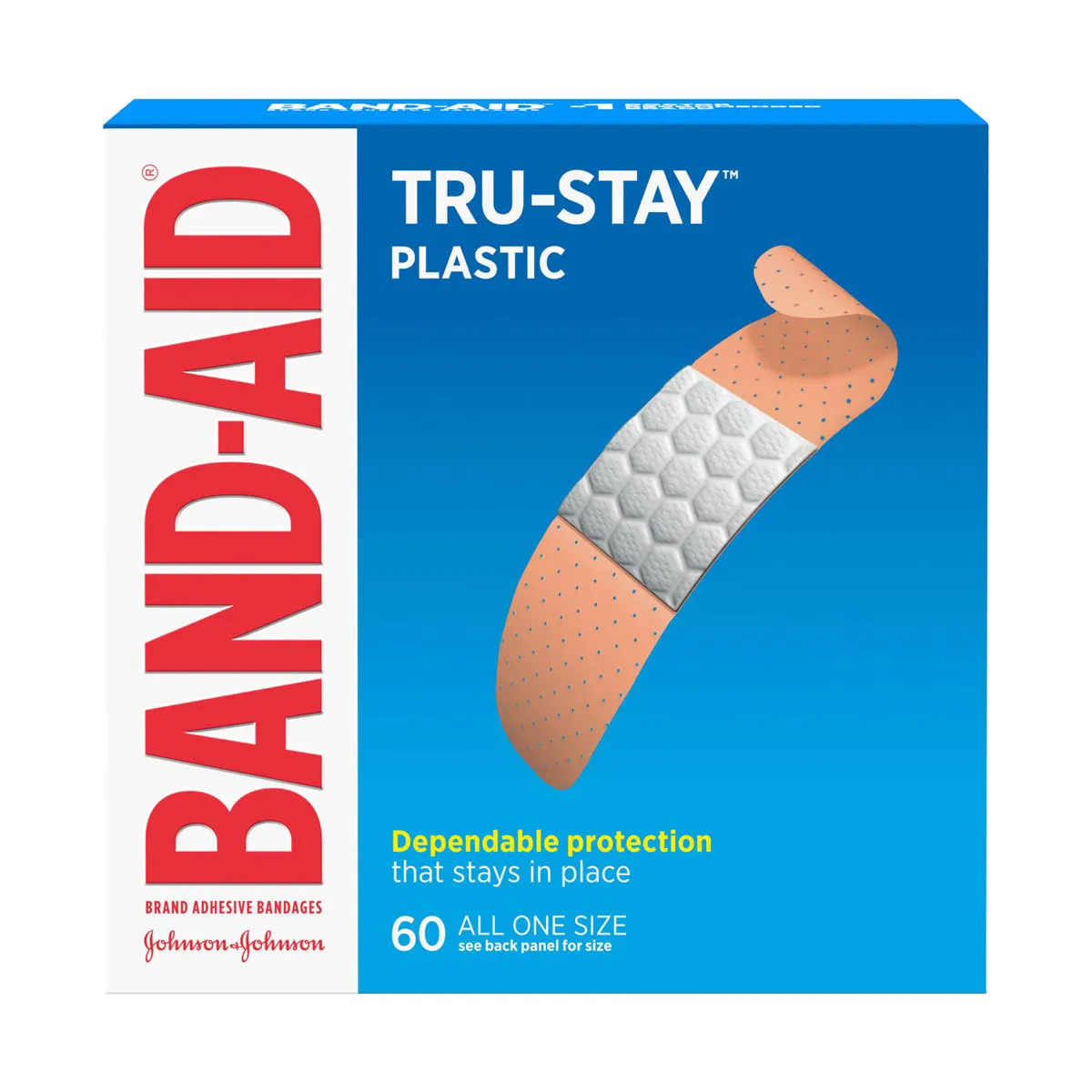 Band-Aid Tru-Stay Plastic Adhesive Bandages, All One Size, 60 ct