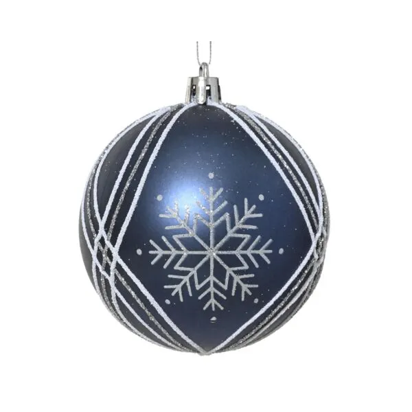Decoris gedecoreerde kerstbal nachtblauw plastic dia 8 cm