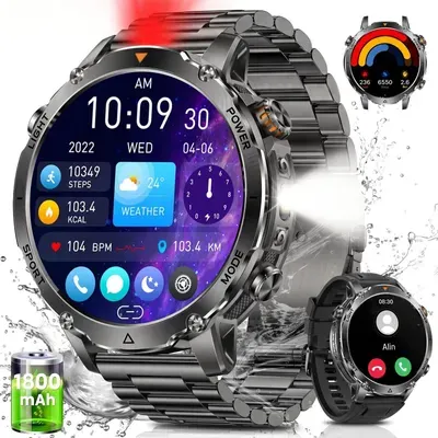 2026 Smartwatch Herren 1800mAh Akku 1,85" AMOLED Militärstil (1,85 Zoll),IP68 & 5ATM,SpO2-,Herzfrequenz- und Schlafüberwachung Bluetooth 5.4