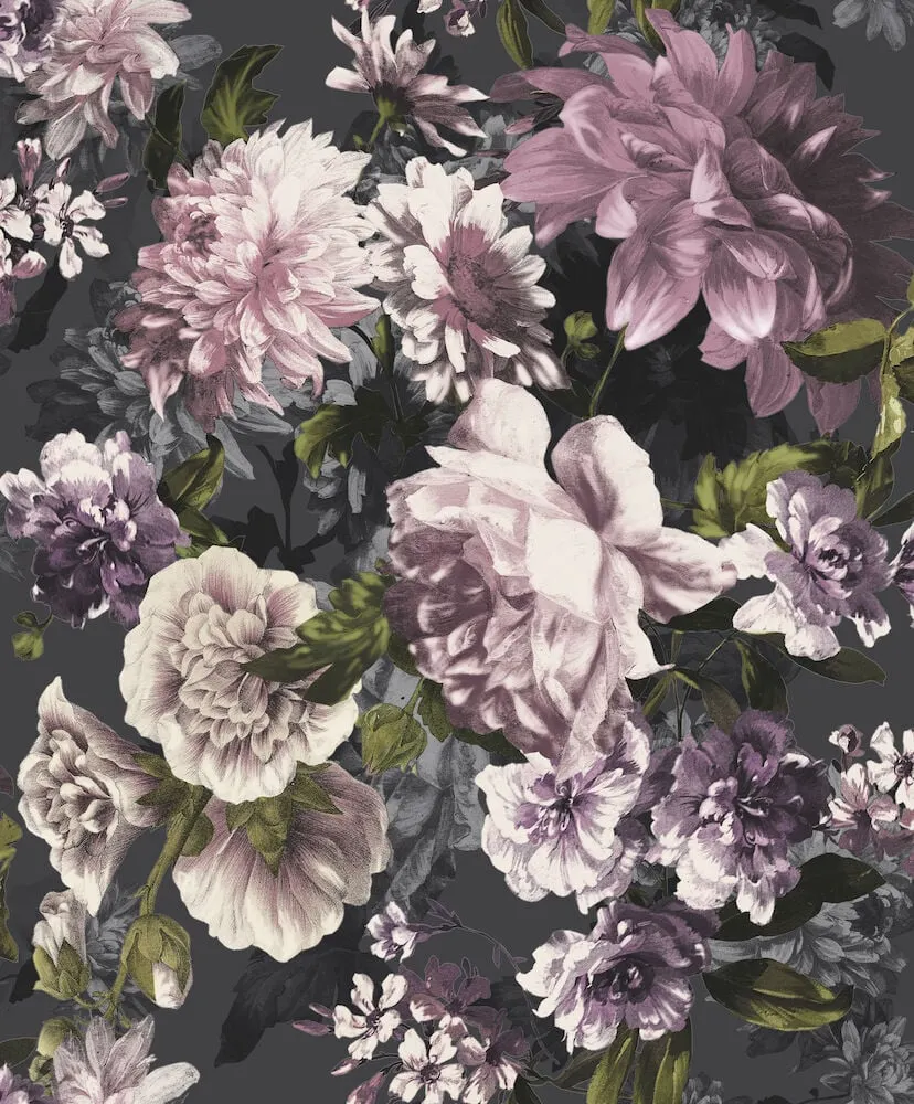Tapet Secret Garden 10x0,53 m Paradisblomster Svart/Rosa Non-woven