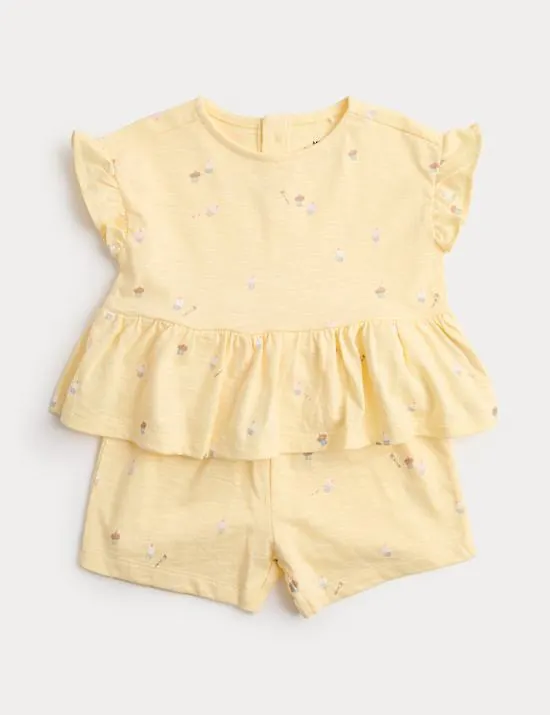 2-teiliges Outfit (Oberteil und Hose) aus reiner Baumwolle (0–5 Jahre)