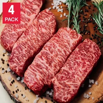 Japanese Wagyu Center Cut New York Strip Steaks, A5 Grade, (4/12 Oz. Per Steak), 4 Total Count, 3 Lbs. Total