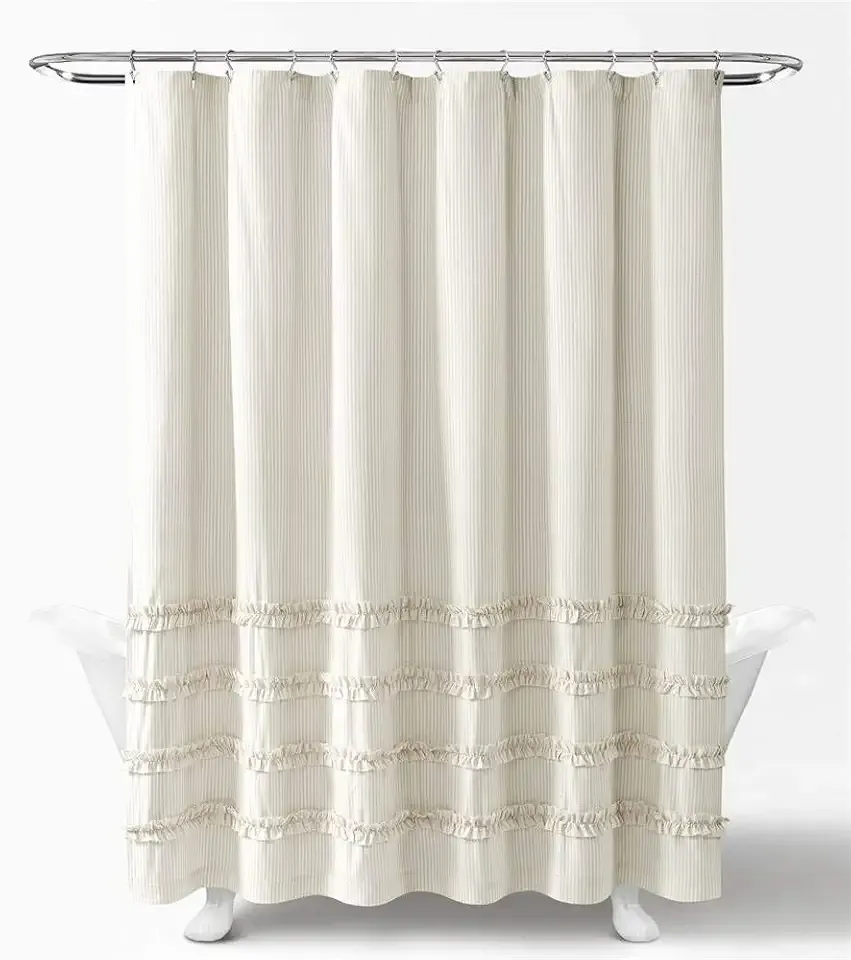 Lush Decor Vintage Stripe Yarn Dyed Cotton Shower Curtain, 72" x 72", Neutral