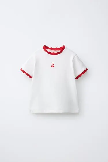 RIBBED T-SHIRT WITH CONTRAST EMBROIDERY