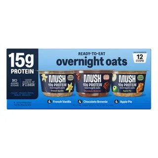 Mush Protein Overnight Oats Variety Pack, 5.5 oz, 12-count
