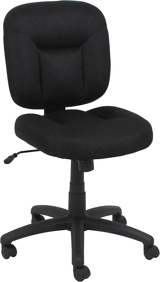 Low-Back Office Desk Chair, Adjustable Height, 360 Degree Swivel, Fabric Upholstery, Black
