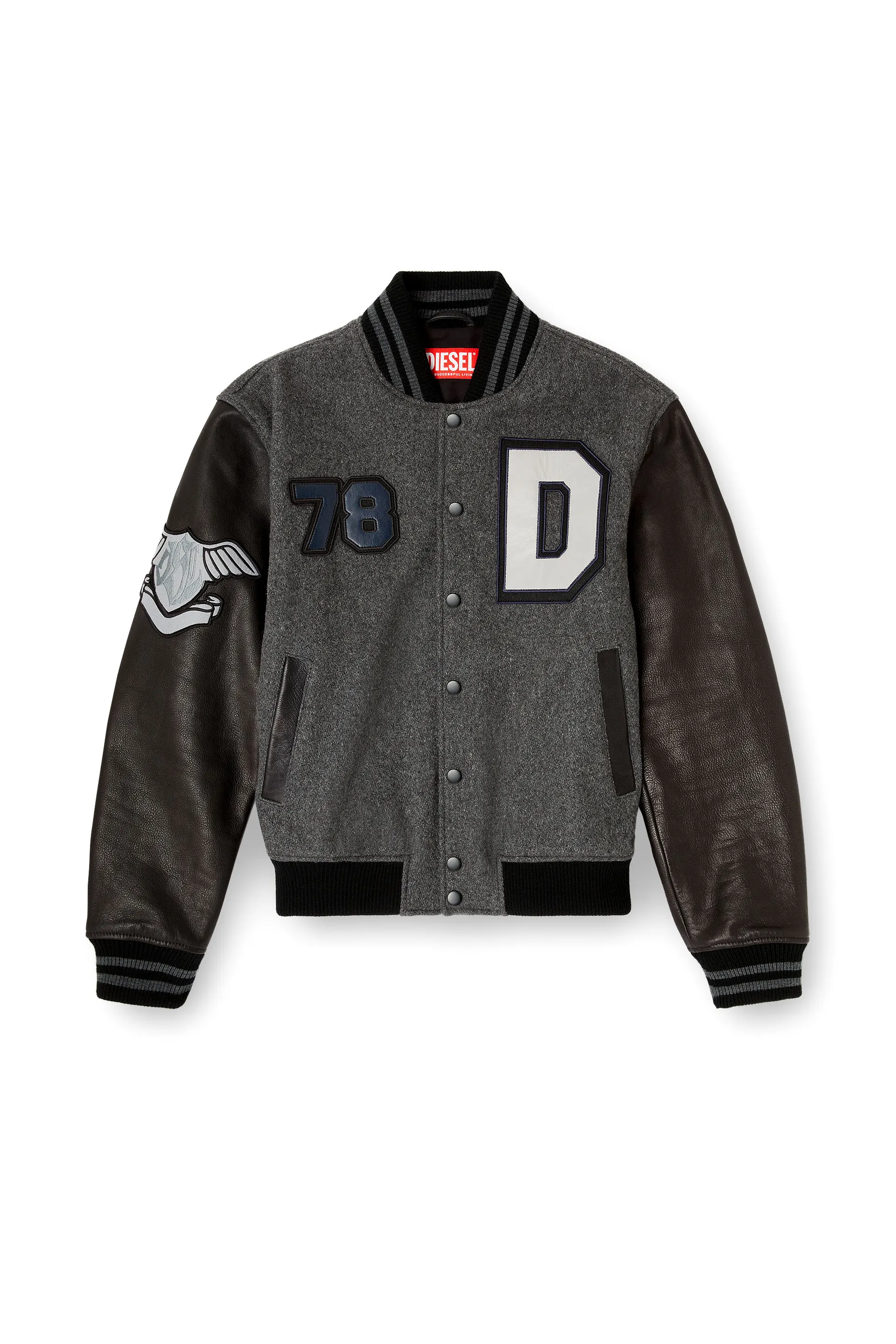 Varsity jacket in wool and leather