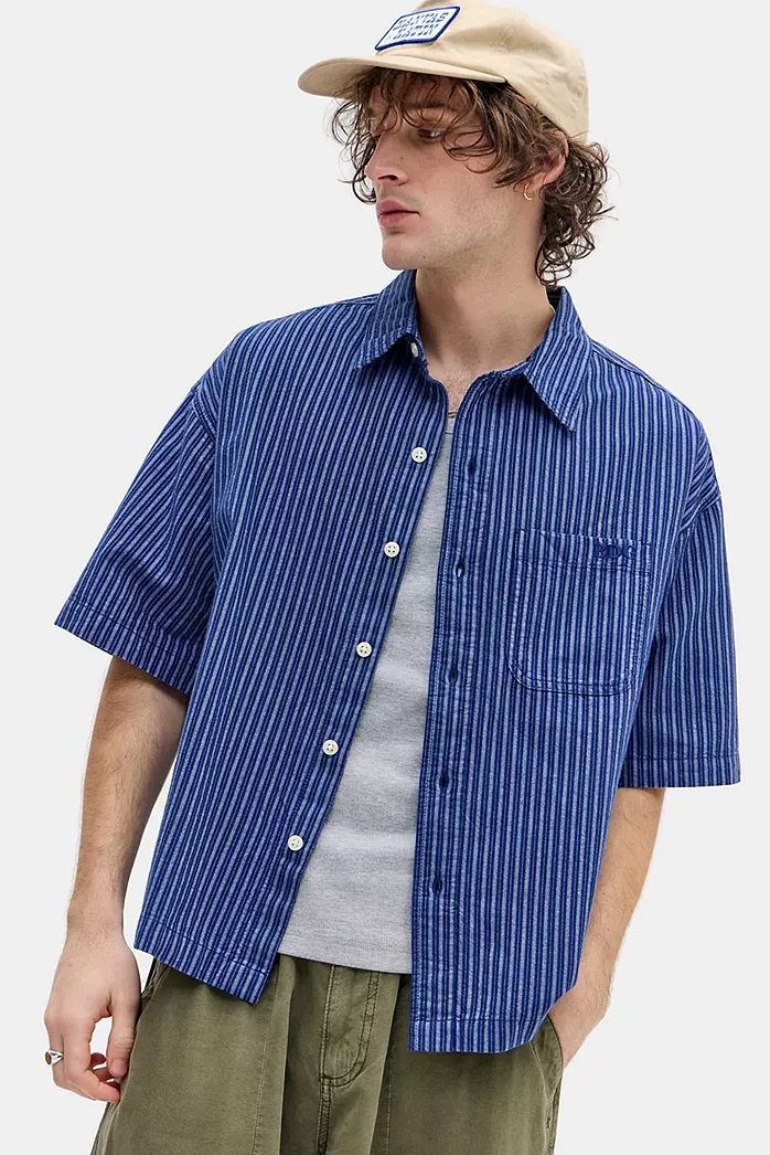 Camicia a Maniche Corte BDG Navy Arlo a Righe