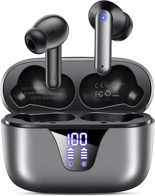 Wireless Earbuds Bluetooth Headphones, 50H Playtime Ear Buds with Mic, LED Digital Display Charging Case, IPX7 Waterproof, Deep Bass Stereo, in-Ear Earphone for iPhone Andriod Phone