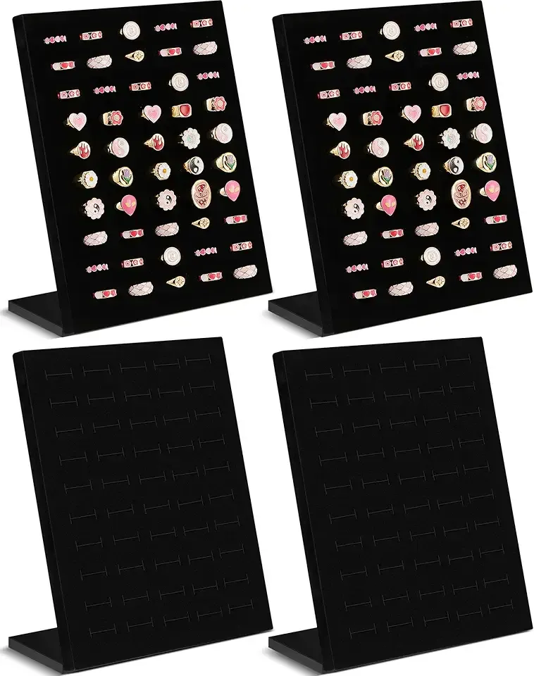 4 Pcs Velvet Ring Display 50 Slots L-Shaped Ring Display Stand Tray Holder for Selling Earring Jewelry