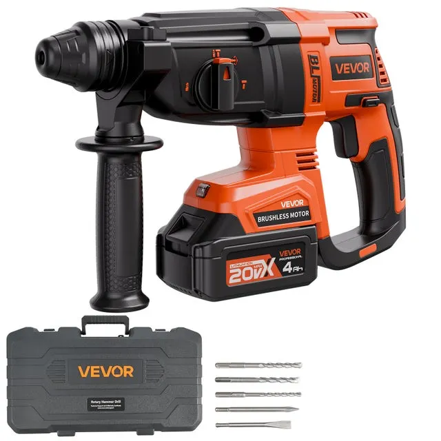 Martello Perforatore VEVOR 20V,SDS-Plus 28 mm,4 Funzioni,1200 RPM,5300 BPM,con Batteria al Litio e Caricatore,per Cantiere
