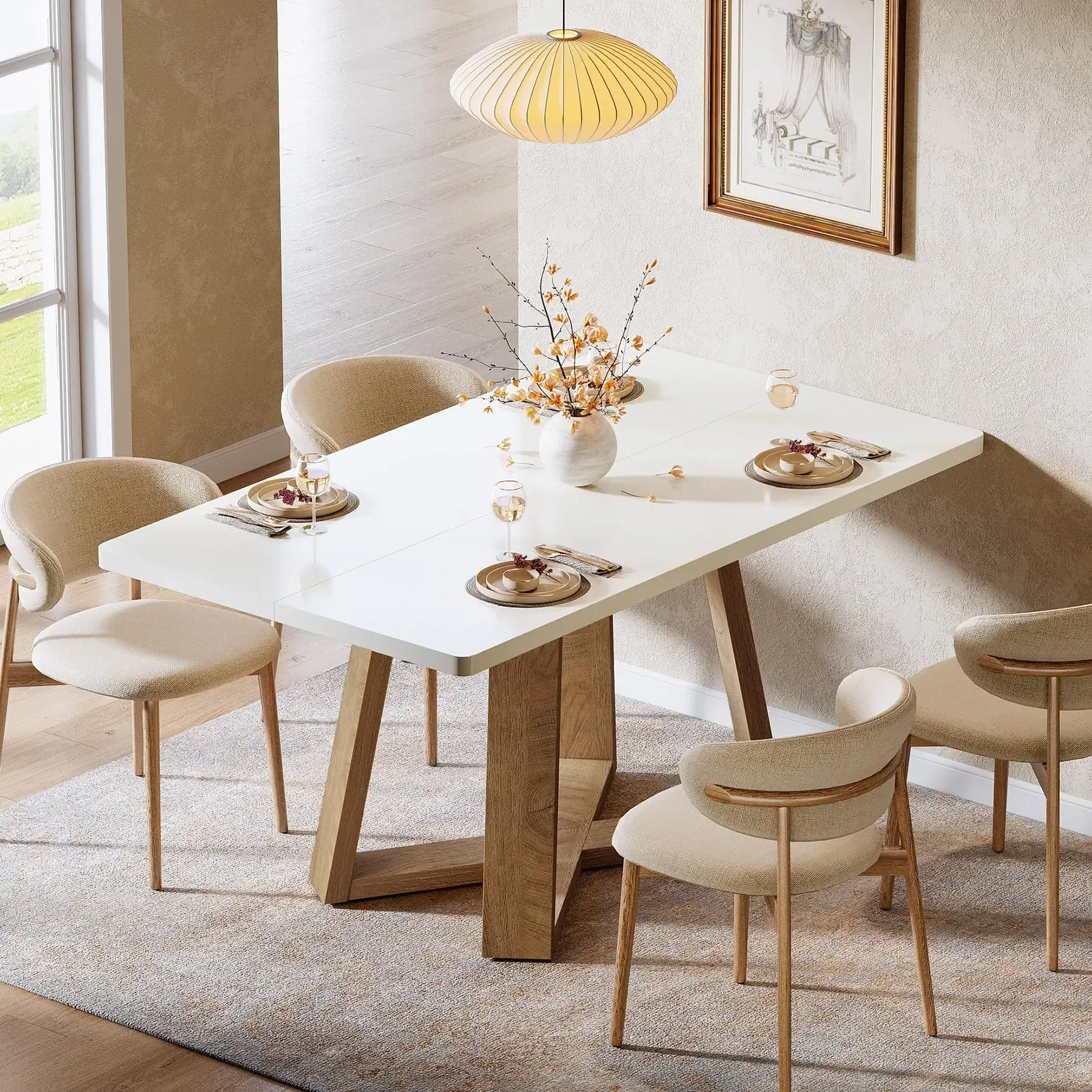 Tribesigns 47-Inch Dining Table for 4 People, Rectangular Kitchen Table | Modern Dining Room Table, Engineered Wood, Small Dining Table for Kitchen, Dining Room, Small Space, Easy Assembly, White